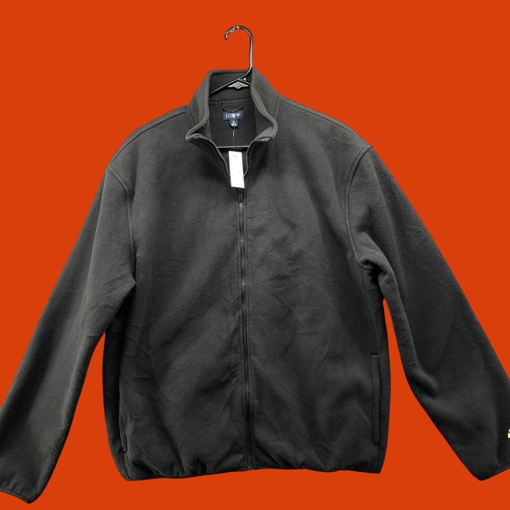 NWT J.Crew Mens Size Medium Full Zip Fleece Jacket Black BW419 Signal Flag Logo